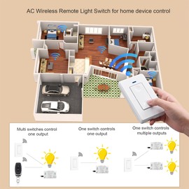 GUIRUIMOON Wireless Light Switch and Receiver Kit Decorator Rocker Wall Switch AC90V/110V/220V 10A RF Remote Control No Wiring No WiFi,164Ft for Fans, Lamps.（AC White）