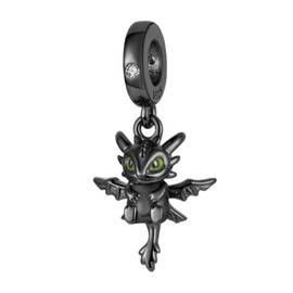 BEEUVIP Black Toothless Dangle Charm 925 Sterling Silver Openwork Bead for Charm Bracelets and Necklaces with 5A Cubic Zirconia, Birthday Mothers Day Jewelry Gifts Women Girls