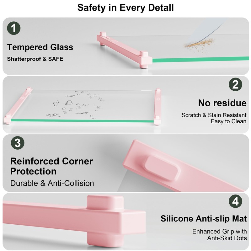 2PCS Glass Cutting Board with Silicone Grip, 80% Stronger Shatter