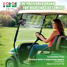 10L0L Universal Golf Cart Fan Fits Yamaha/EZGO/Club Car, Fixed Bracket 360°Degree Rotational Fan, 3 Speed Adjustment, Support for Reverse Charging and Emergency Lighting-Black