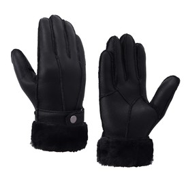 MGGMOKAY Women's Shearling Gloves Women's Leather Gloves Shearling Warm Winter Gloves, black