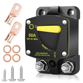 WAZIJ 50Amp Circuit Breaker W/Manual Reset Switch DC 12-48V High Amperage,W/Wire Lugs Copper Washer for Car Audio RV Marine