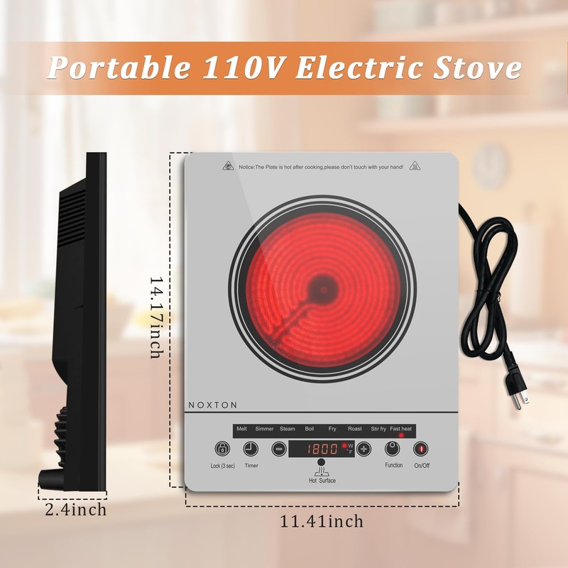 Noxton Portable Electric Stove 110V, 1800W Single Burner Electric Cooktop,