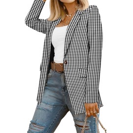 CRAZY GRID Women Business Casual Blazer Work Professional Fit Lapel Suit Jacket Ladies Buttons Long Sleeve Office Blazer Jacket M Houndstooth
