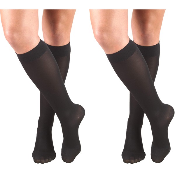 Truform Women's Compression Stockings, 15-20 mmHg, Knee High Length, Closed Toe, Opaque, Black, X-Large, 2 Count