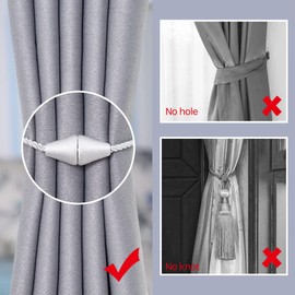 Pretty Jolly 2 Pack Upgrade Magnetic Curtain Tiebacks 16 Inch Handmade Weave Rope Curtain Holdbacks Convenient Decorative Cone Curtain Drape Tie Backs for Home & Office Window Drapery (New White)