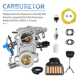 laffoonparts Carburetor Air Filter Spark Plug Repair Kit Replacement for Husqvarna 455 460 Rancher 461 Jonsered CS2255 Chainsaw 544883001 Walbro WTA-29 WTEA-1-1