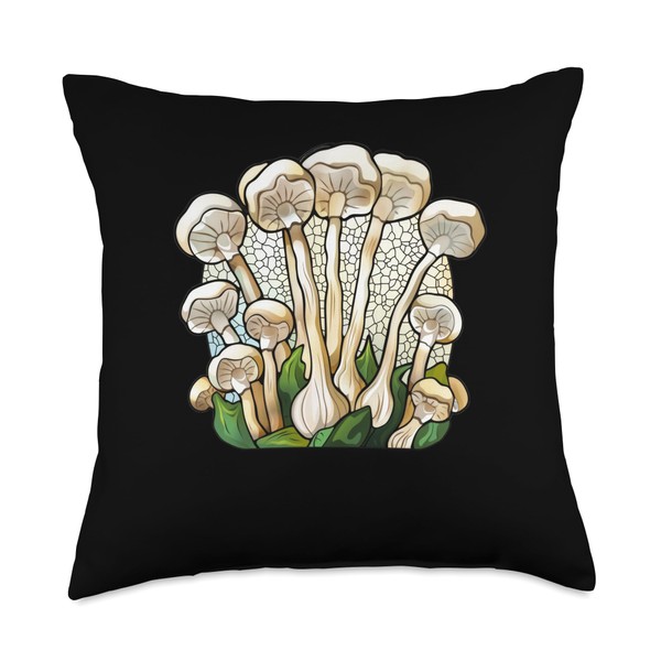 Enoki Mushrooms Stained Glass Throw Pillow