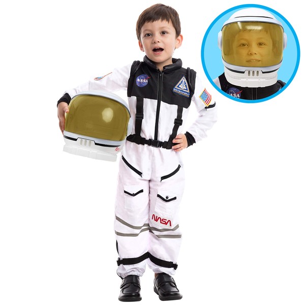 Astronaut NASA Pilot Costume with Movable Visor Helmet for Kids, Boys, Girls, Toddlers Space Pretend Role Play Dress Up, School Classroom Stage Performance, Halloween Party Favor (Large (10-12yr))