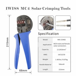 IWISS Solar Crimping Tool Kit for Solar Panel Installation, All in One Solar Tool Set with Solar Crimper, Wire Cutter, Wire Stripper and Solar Connector Spanners