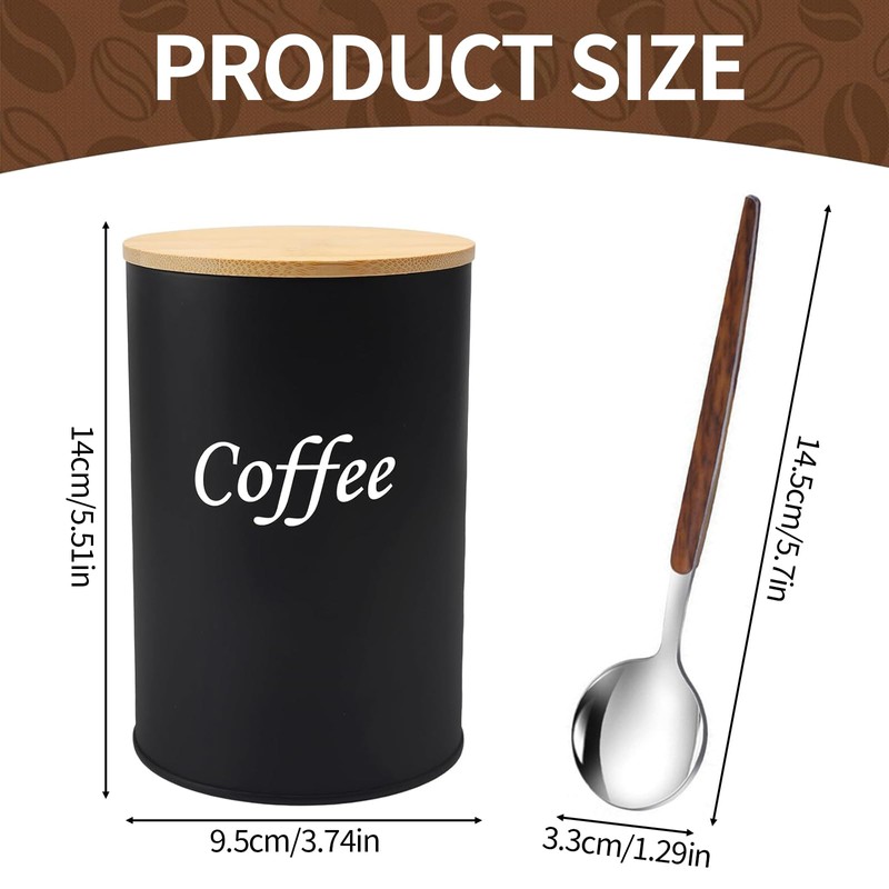 XHNKEG Airtight Coffee Canister, Black Coffee Beans Storage, 500 ml,