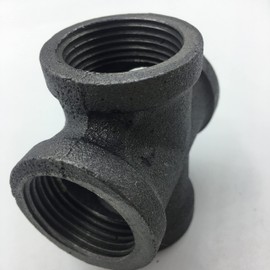 ROPOCM 4-way cross black cross fitting pipe fittings for bracket floor pipe DIY decorative fittings (Pack Of 1 Sets) (3/4 INCH)