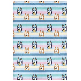 Bluey and Bingo Plush Throw Blanket - Measures 46 x 60 Inches - Kids Super Soft Striped Fleece Bedding