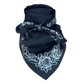 Austin Accent Cowboy Bandana 100% Silk Scarf Western Wild Rag 34 Inch (Black Rose)