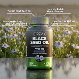 ORZAX- Aceite de semilla negra prensado en frío 100% puro | Sin OGM, rico en omega 3, 6, 9 y timoquinona | Comino negro N