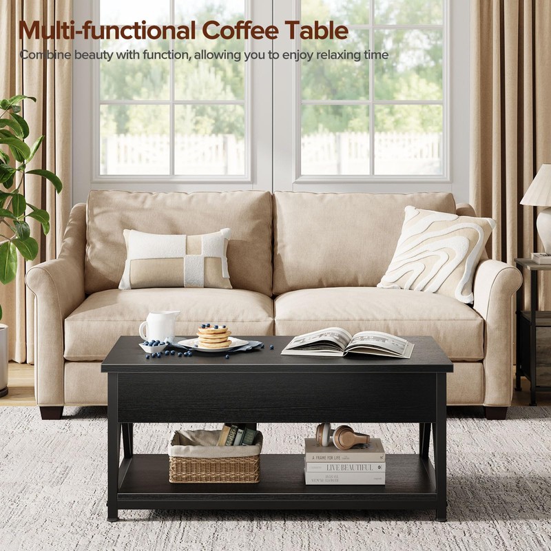 Memobarco Lift Top Coffee Table with Storage Shelf and Hidden