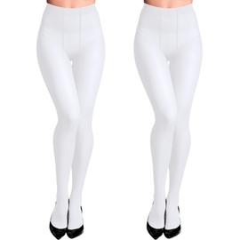 ViEinkaufen 2Pcs Women's High Waist 80 Den Soft Tight, White Footed Pantyhose Large Size Dance Socks Women Thick White Stockings Adult Ballet Training Socks for Women Girls