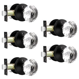 Lepushom 5 Pack Crystal Door Knobs Interior, Elegant Matte Black Glass Door Knobs, Keyless Privacy Door Locks for Bedrooms and Bathrooms