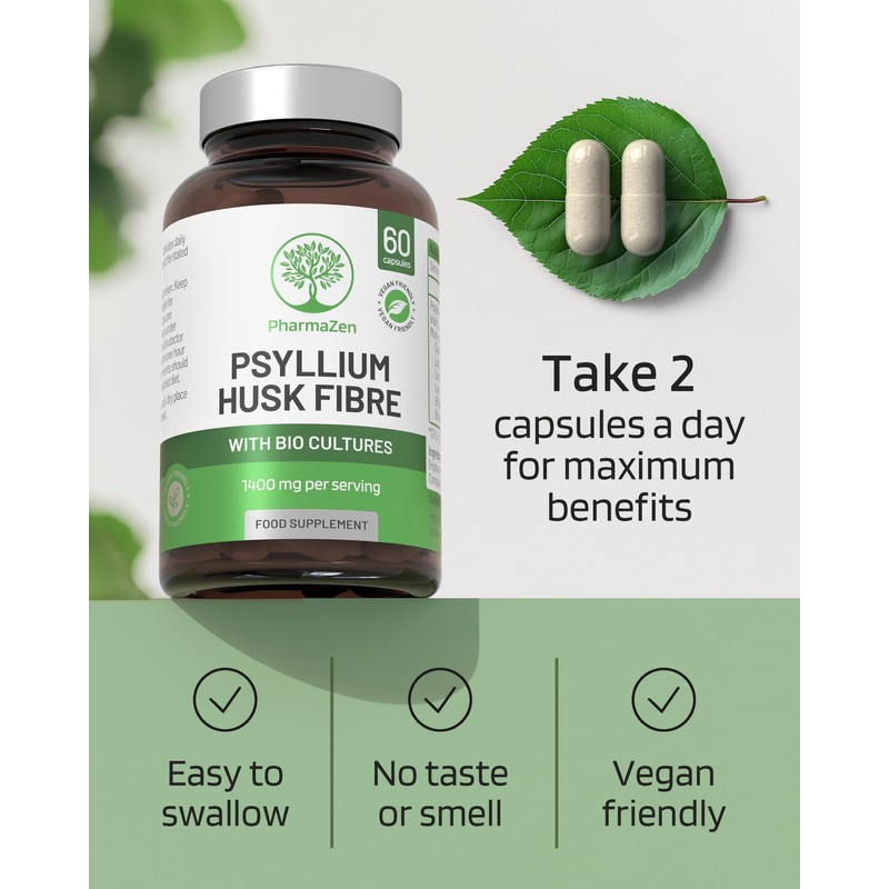 Psyllium Husk Capsules with Probiotics - Fibre Supplement Complex 1400mg