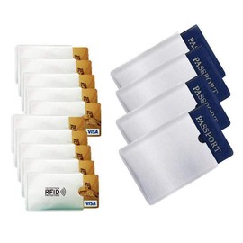 Aweso Metal RFID Blocking Wallet, 14 Pieces Set for Men and Women, Includes 10 Credit Card Holders & 4 Passport Protectors, Lightweight, Slim, Silver