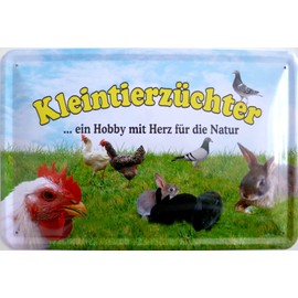 Tin Sign 20x30 cm – Small Animals Bison Hobby with Heart for the Nature Garden Animals Rabbit Chicken Pigeon