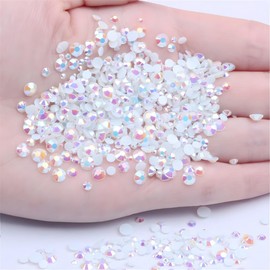 Flatback Rhinestones Round Gems for Nails Art and Crafts 4000Pcs SS12 3mm AB Crystals Glitter Stone DIY Bags Clothes Shoes (White AB)