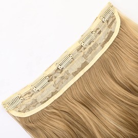 REECHO 16" 1-Pack 3/4 Full Head Curly Wavy Clips in on Synthetic Hair Extensions HE008 Hairpieces for Women 5 Clips 3.9 Oz per Piece - Medium Blonde with Highlights