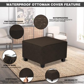 TOPHMDECOR Ottoman Cover Square,Waterproof Square Ottoman Covers Thick Slipcover for Living Room,Washable Storage Footstool Furniture Protector for Dogs,Pets,Chocolate,Small
