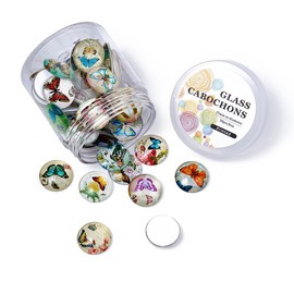 Pandahall 1Box/50Pieces Butterfly Printed Glass Cabochons Flatback Half Round Dome Glued Tiles Mixed Color 25x7mm for Circle Bezel Tray Setting