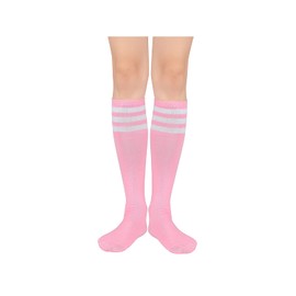 Century Star Knee High Striped Socks for Women - Long Thin Tube Sports Thigh High Socks Tall Stockings 1 Pack Pink White