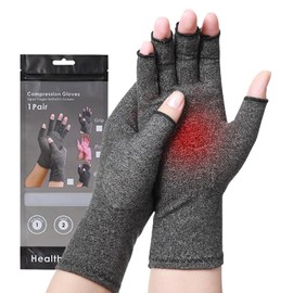 Bamboo Compression Arthritis Gloves for Men & Women - Fingerless Carpal Tunnel Wrist Hand Brace Gloves for Arthritis Pain (Grey, M)