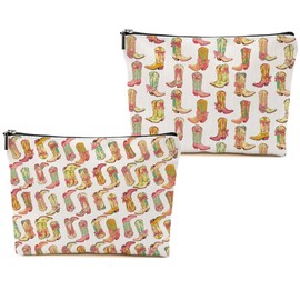 DHKG 2pcs Western Makeup Bag, Western Gifts for Women Cosmetic Bag Cowgirl Gifts for Women Female Girls Sister BFF, Cowboy Boots Gift Christmas Birthday Gift, Cowgirl Stuff