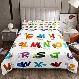 Unicorn Bedding Set for Girls Boys Children Cartoon Giraffe Koala Comforter Cover Decorative Cute Animal Alphabet Duvet Cover Toddler Flamingo Penguin Bedspread Cover Queen Size 3Pcs Bedclothes