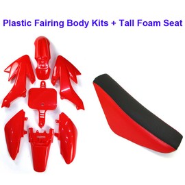 TC-Motor Red Tall Foam Seat Plastic Fairing Body Kits For Honda CRF50 XR50 50cc 70cc 90cc 110cc 125cc 140cc 150cc 160cc Chinese Pit Dirt Motor Trail Bike SSR Atomik Thumpstar Apollo Kayo Stomp (Red)