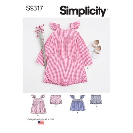 Simplicity Babies' Dress, Top and Pull-On Shorts Sewing Pattern Kit, Code S9317, Sizes XXS-XS-S-M, Multicolor
