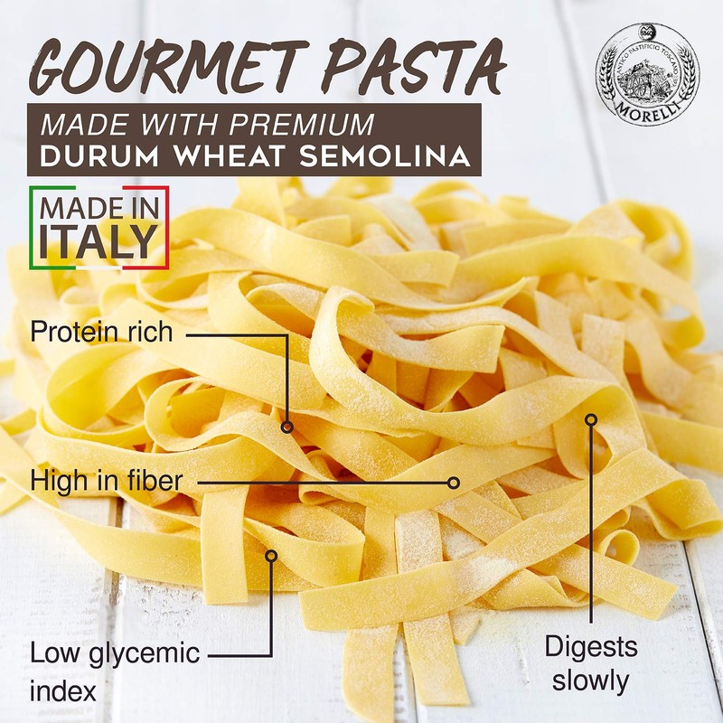 Morelli Organic Pappardelle Pasta Noodles - Imported Pasta from Italy,