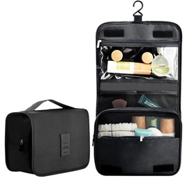 Travel Toiletry Bag, Hanging Toiletries Wash Bag Makeup Cosmetic Organizer Bags for Women Girls Kids Waterproof Foldable (Black 1)