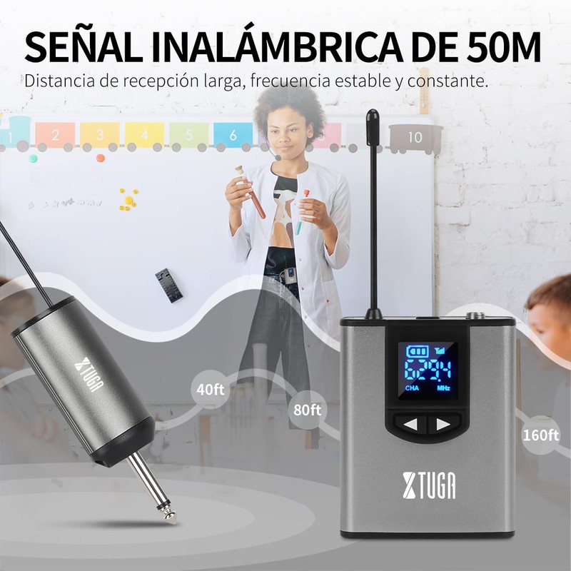 XTUGA Microfono Inalambrico Diadema, Recargable Diadema con Microfono Profesional UHF