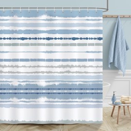 Bonhause Blue Modern Shower Curtain Abstract Striped Waterproof 180 x 180cm