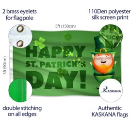 St Patricks Day Flag - St Patrick's Day Irish Ireland Decorations – Digital Print - 110Den Thick polyester - Double Seam - 2 brass eyelets, large 5ft x 3ft