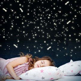 Wandkings 252 Sterne und Sternschnuppen für Sternenhimmel, extra starke Leuchtkraft, Wandsticker Leuchtaufkleber, Fluoreszierend und im Dunkeln leuchtend