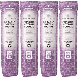 SoulSation Organic Cotton Rounds, 400 Count - Makeup Remover Pads for Face, Lint-Free