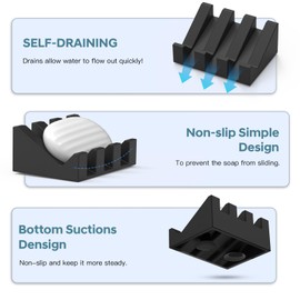 Soap Dishes with Suction Cups, Silicone Soap Holder & Saver with Drainage, Bar Soap Holder for Shower for Bathroom, Kitchen, Bathtub, Easy to Clean, Keep Soap Dry, Extend Soap Life(Grey)