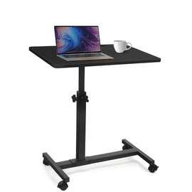 FASNAHOK TV Tray Table for Couch, 360° Swivel Height Adjustable End Table for Small Spaces, Snack Side Table for Bed or Chair with Phone & Tablet Slot (Black,22.8" L x 13.7" W)