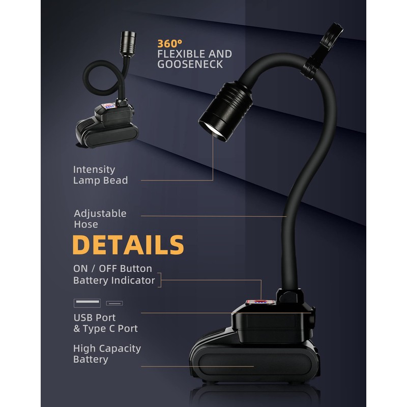 Favorlite LED Work Light, 5000mAh Magnetic Gooseneck Light Rechargeable, 2000