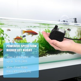 160 GPH Mini Submersible Water Pump(12W,600L/H) for water feature, Aquariums, Fish Tank, Tabletop Fountain, Pet Fountain, Indoor or Outdoor Pond Fountain