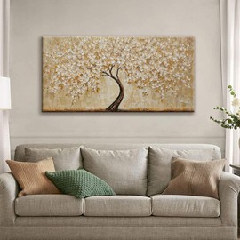 TAIJXAGSG Botanical Wall Art Gold Tree Flower Abstract Wall Decor Modern Canvas Art Wall Decor Print Abstract Paintings Pictures For Bedroom Bathroom Office Home Artwork Can Be Hung Directly 20"X 40"