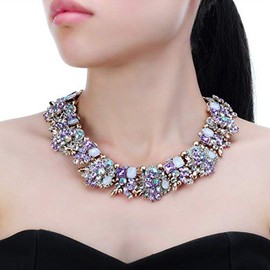Crystal Rhinestone Statement Necklace, Vintage Chunky Chain Choker Collar Bib Statement Necklace Fashion Costume Jewelry Necklaces for Women