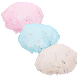 Ipetboom 3 Pcs Reusable Shower Caps for Women Hair Protection with Elegant Foil Trim Breathable Mesh Design for Beauty Salon and Home Use