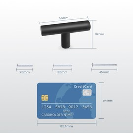 Probrico Black Stainless Steel Kitchen Cabinet T Bar Handle Diameter 12mm Drawer Pull Knob PD3383HBK (T-Knob, 20 PCS)